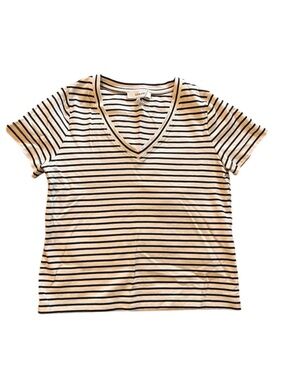 SPANX White and Black Striped V-Neck Short Sleeve Tee